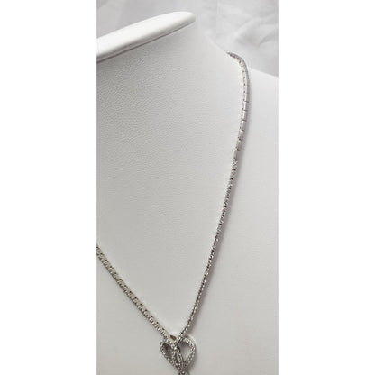 14K White Gold Diamond Double Heart Dangle Link Chain Necklace