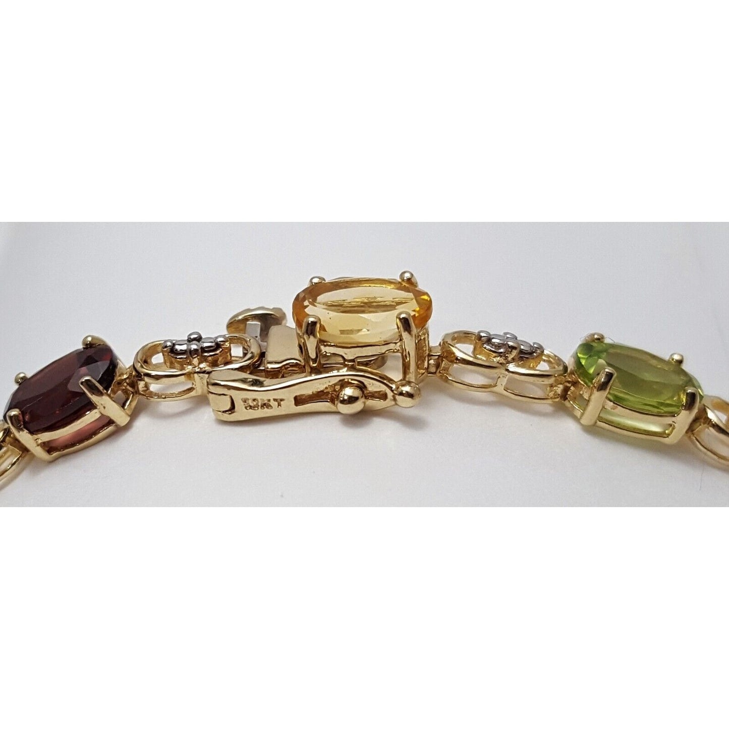 10K Solid Multi Tone Gold Multi Colored Gemstone Tennis Link Bracelet