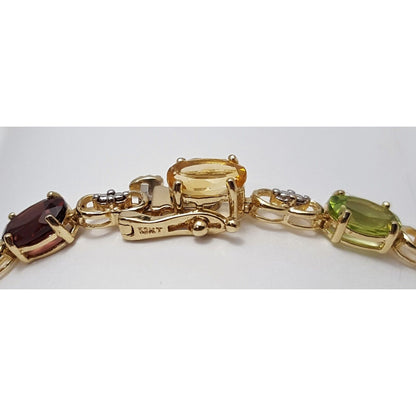 10K Solid Multi Tone Gold Multi Colored Gemstone Tennis Link Bracelet