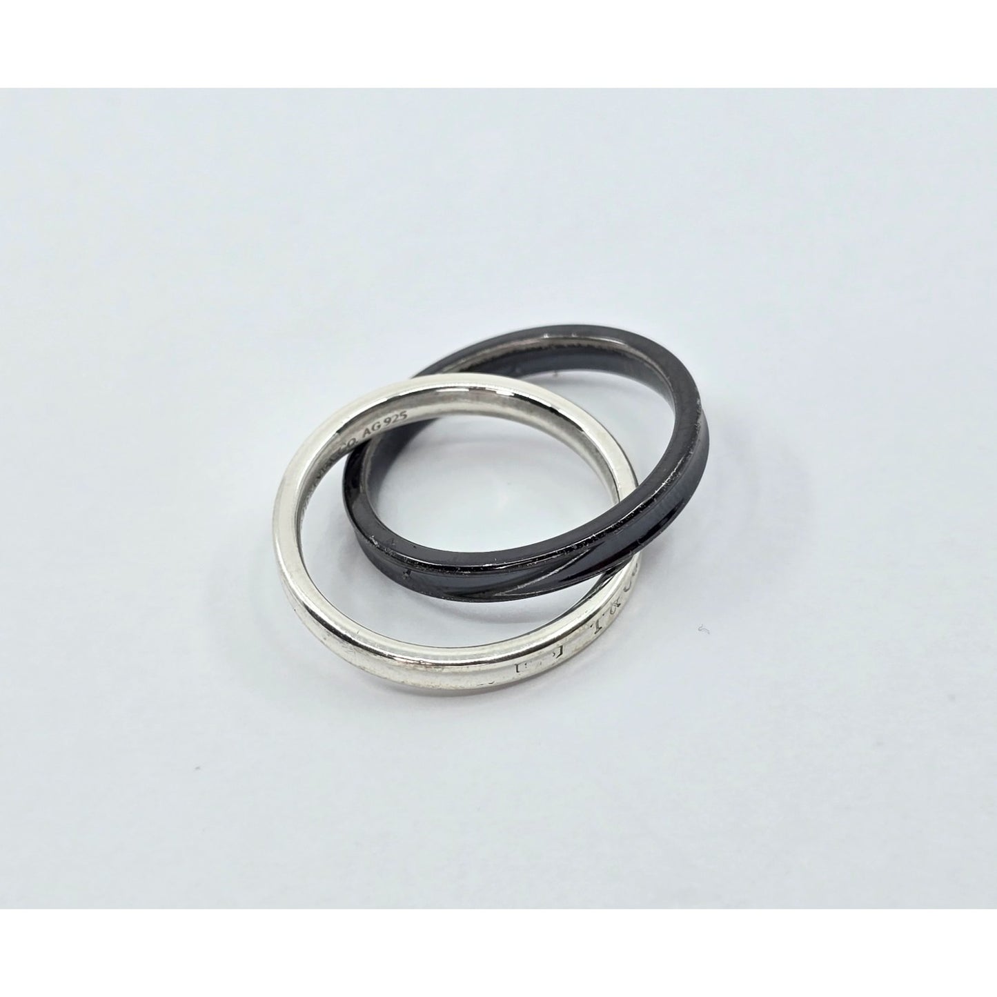 Tiffany & Co 925 Sterling Silver & Titanium 1837 Double Interlocking Ring