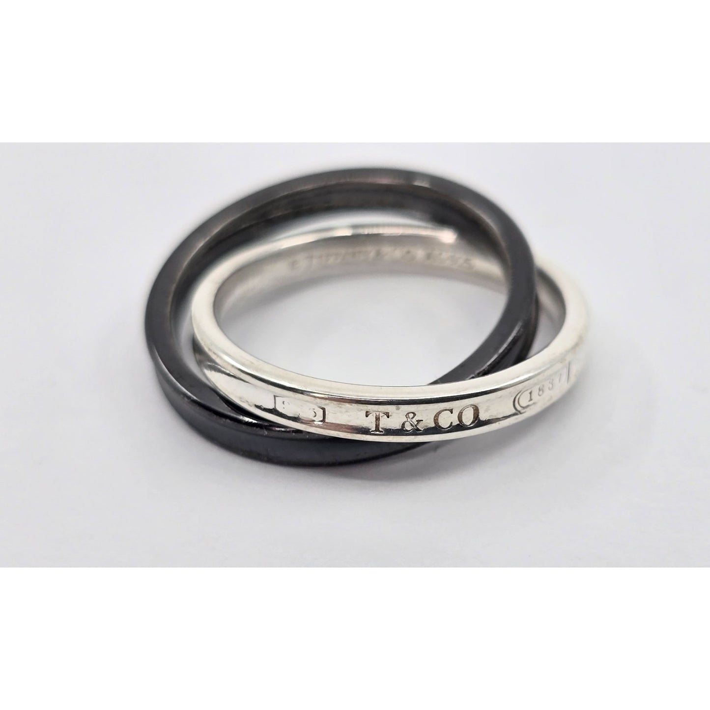 Tiffany & Co 925 Sterling Silver & Titanium 1837 Double Interlocking Ring