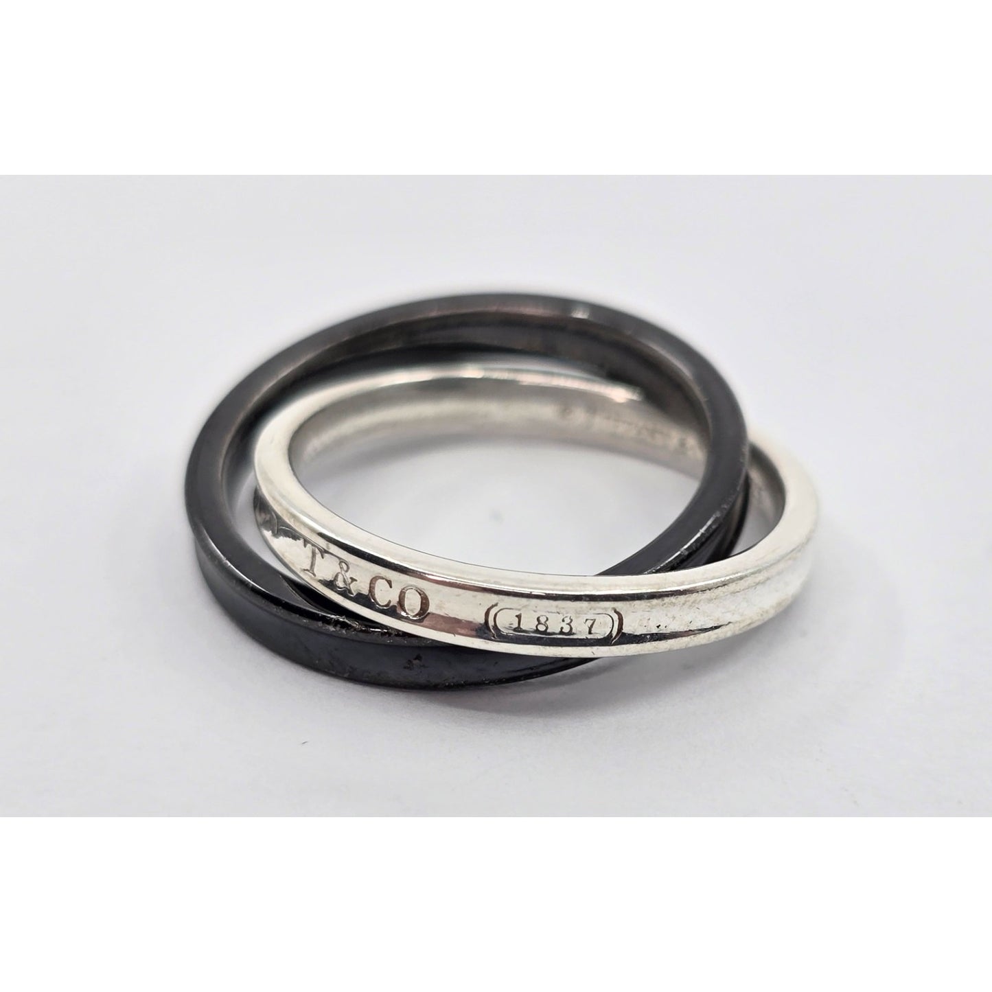 Tiffany & Co 925 Sterling Silver & Titanium 1837 Double Interlocking Ring