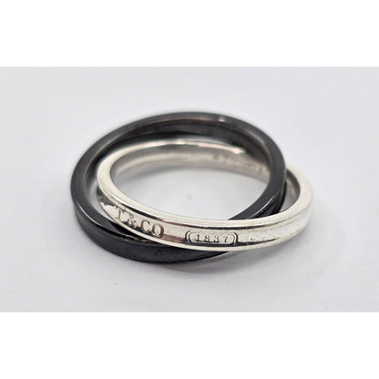 Tiffany & Co 925 Sterling Silver & Titanium 1837 Double Interlocking Ring