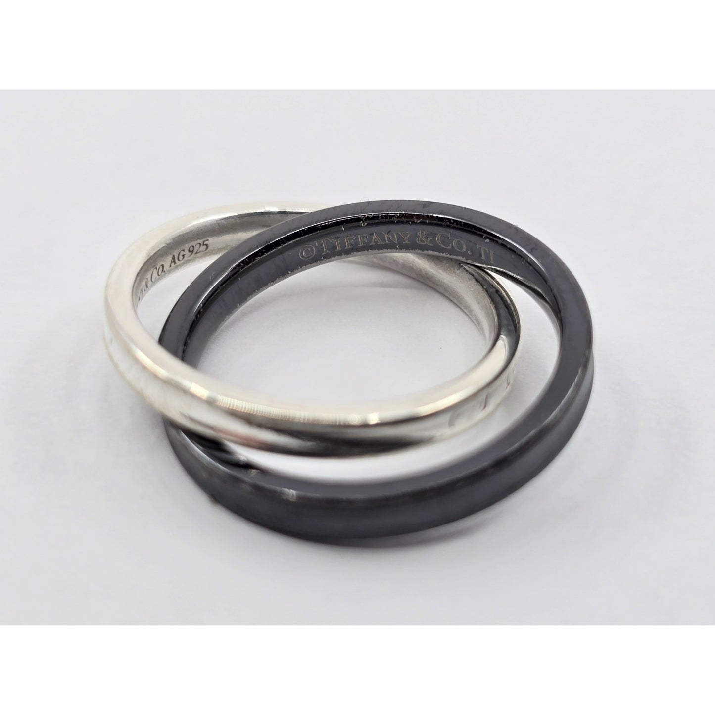 Tiffany & Co 925 Sterling Silver & Titanium 1837 Double Interlocking Ring