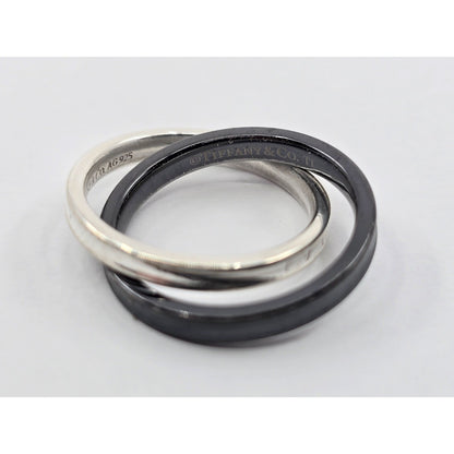 Tiffany & Co 925 Sterling Silver & Titanium 1837 Double Interlocking Ring