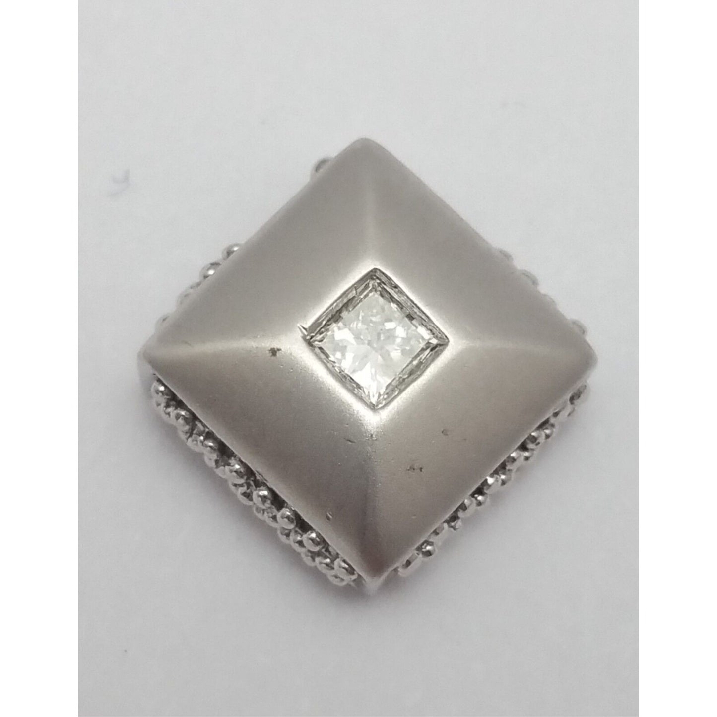 14K Solid White Gold Designer Square Shape Diamond Charm Pendant