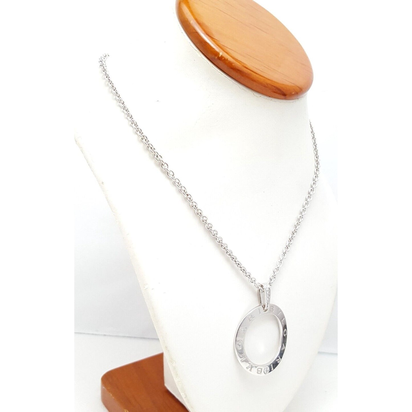 Bvlgari Bulgari 18K White Gold Round Diamond Circle Pendant & Chain Necklace