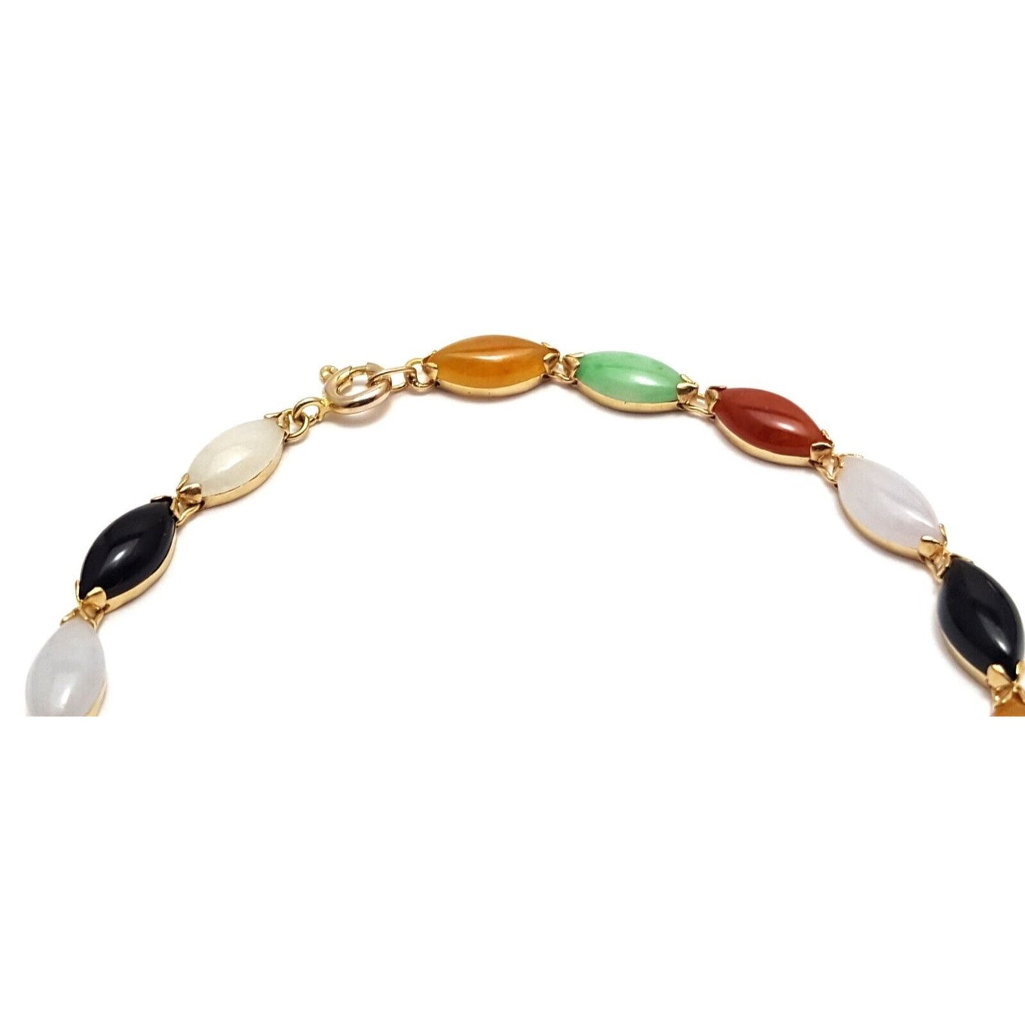 14K Solid Yellow Gold Multi Color Gemstone Link Bracelet