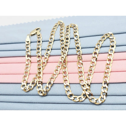 10K Two Tone Gold Diamond Cut Cuban Link Chain Necklace