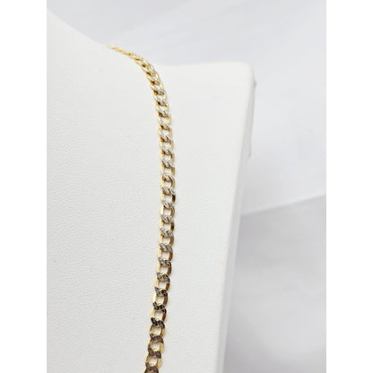 10K Two Tone Gold Diamond Cut Cuban Link Chain Necklace