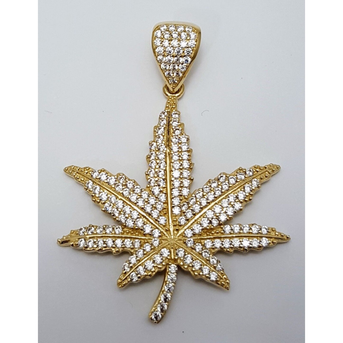 10K Solid Yellow Gold Cubic Zirconia Marijuana Leaf Weed Charm Pendant