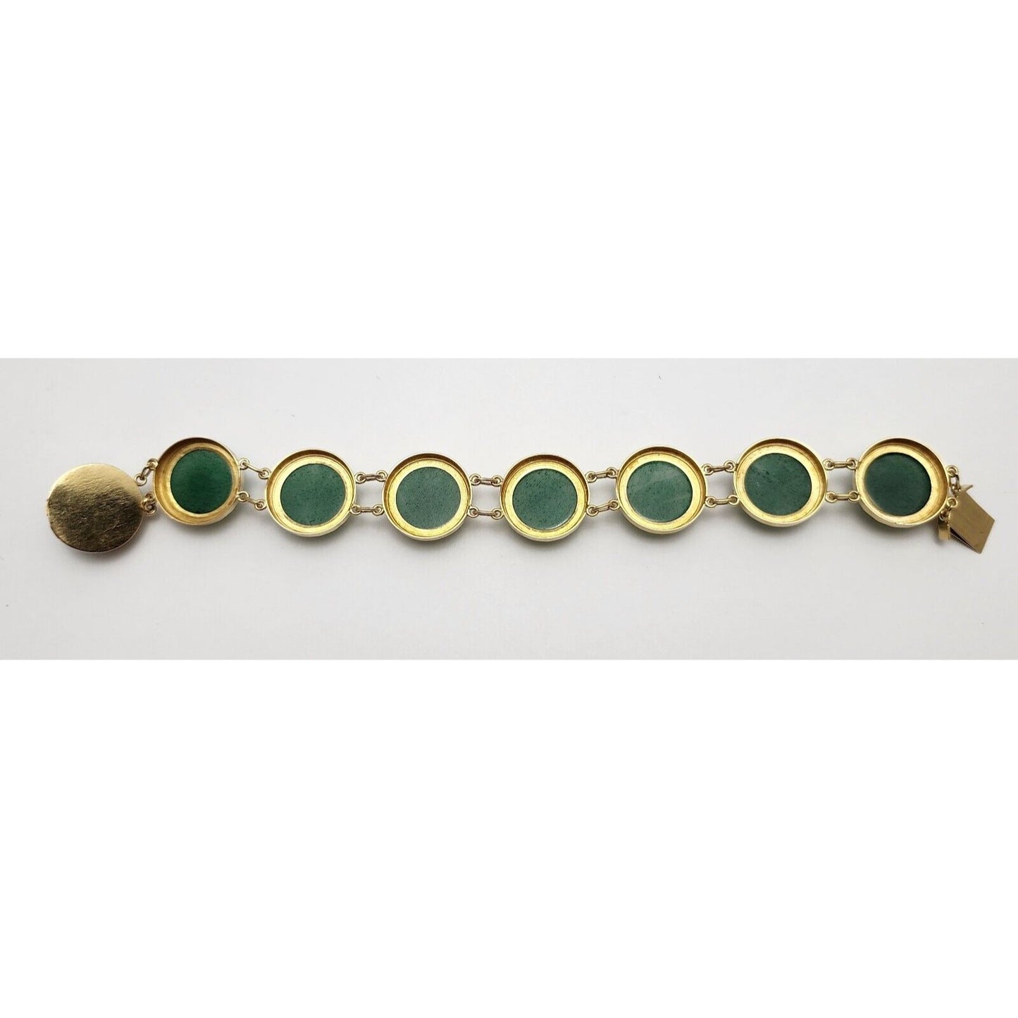 18K Solid Yellow Gold Green Jade Jadeite Link Bracelet