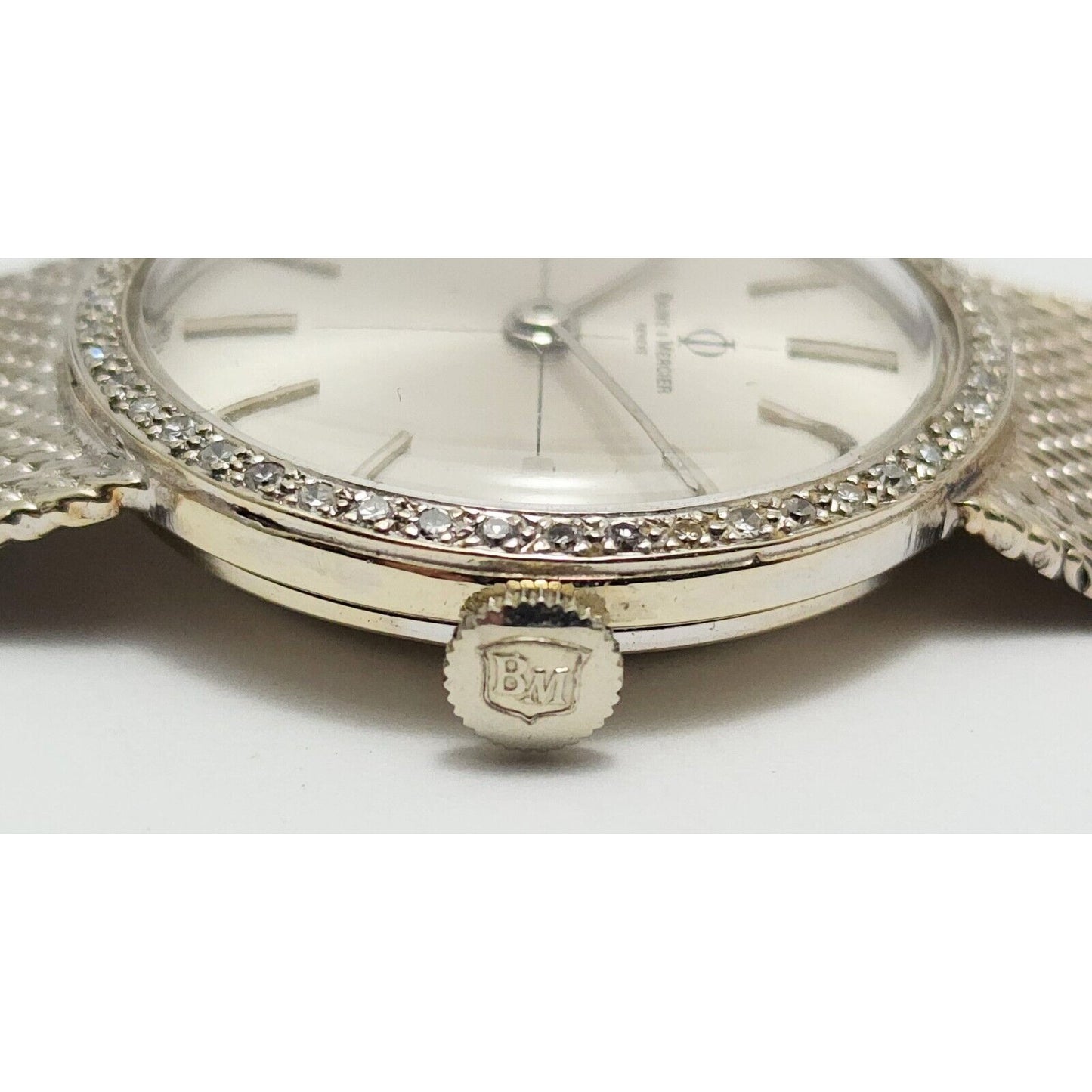 Vintage Baume Mercier 14k White Gold & Diamond Bezel Mesh Ladies Winding Watch