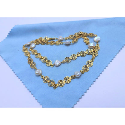 Vintage 18K Yellow Gold Filigree Pearl Link Chain Necklace