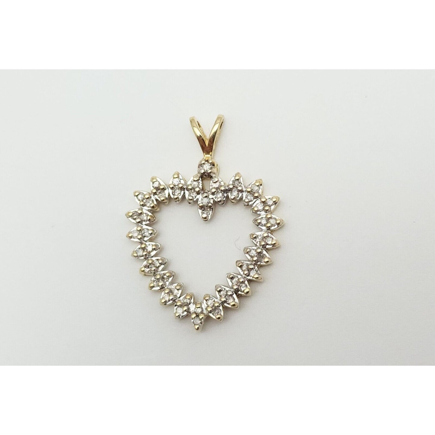 10K Solid Two Tone Gold Diamond Open Heart Charm Pendant