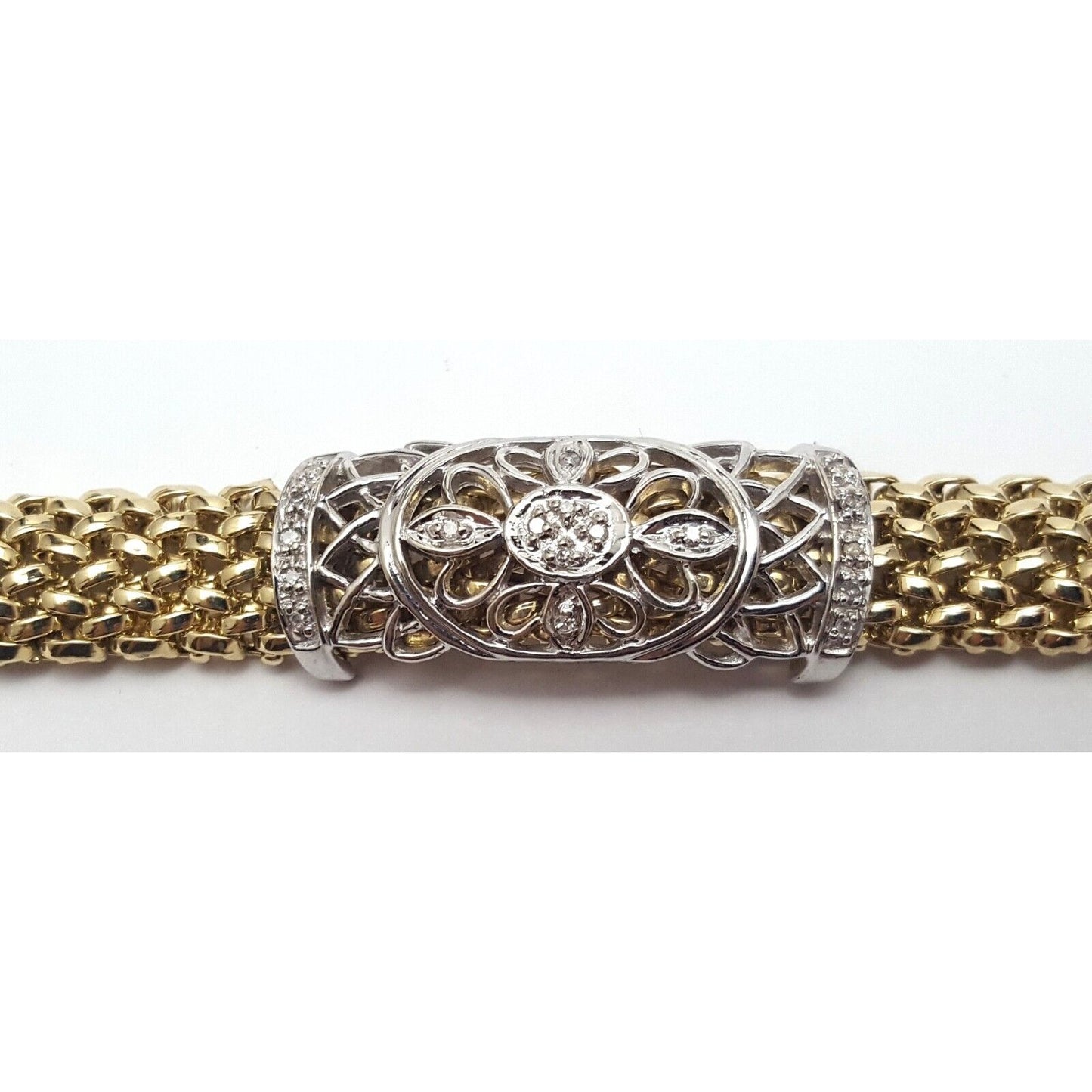 14K Multi Tone Gold Mesh Diamond Link Bracelet