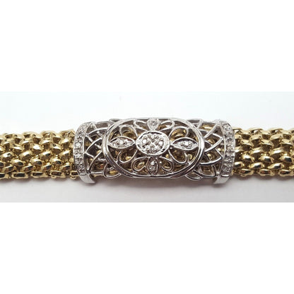 14K Multi Tone Gold Mesh Diamond Link Bracelet