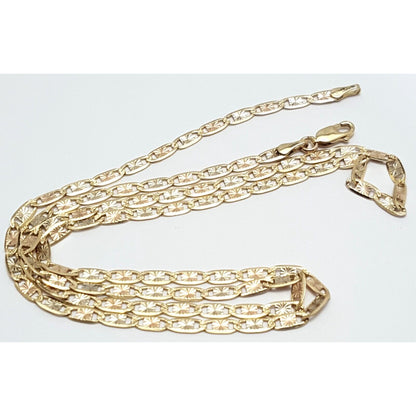 14K Tri Tone Gold Diamond Cut Mariner Link Chain Necklace