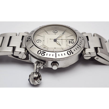 Cartier Pasha Seatimer Watch Ref. 2790 Automatic Stainless 40mm White Dial Watch