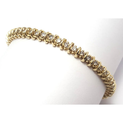 14K Solid Yellow Gold Diamond Tennis Link Bracelet