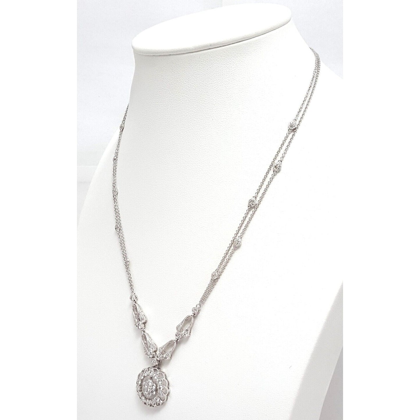 18K White Gold Round Diamond Cable Link Chain Necklace