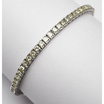 14K Solid White Gold Designer Princess Cut Diamond Tennis Link Bracelet