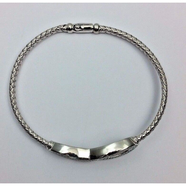 Rhodium Sterling Silver 925 Infinity Bangle Cubic Zirconia Bracelet