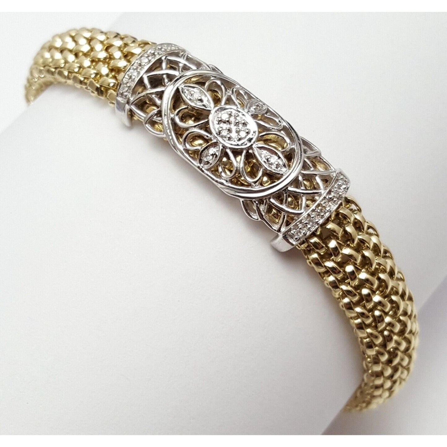 14K Multi Tone Gold Mesh Diamond Link Bracelet