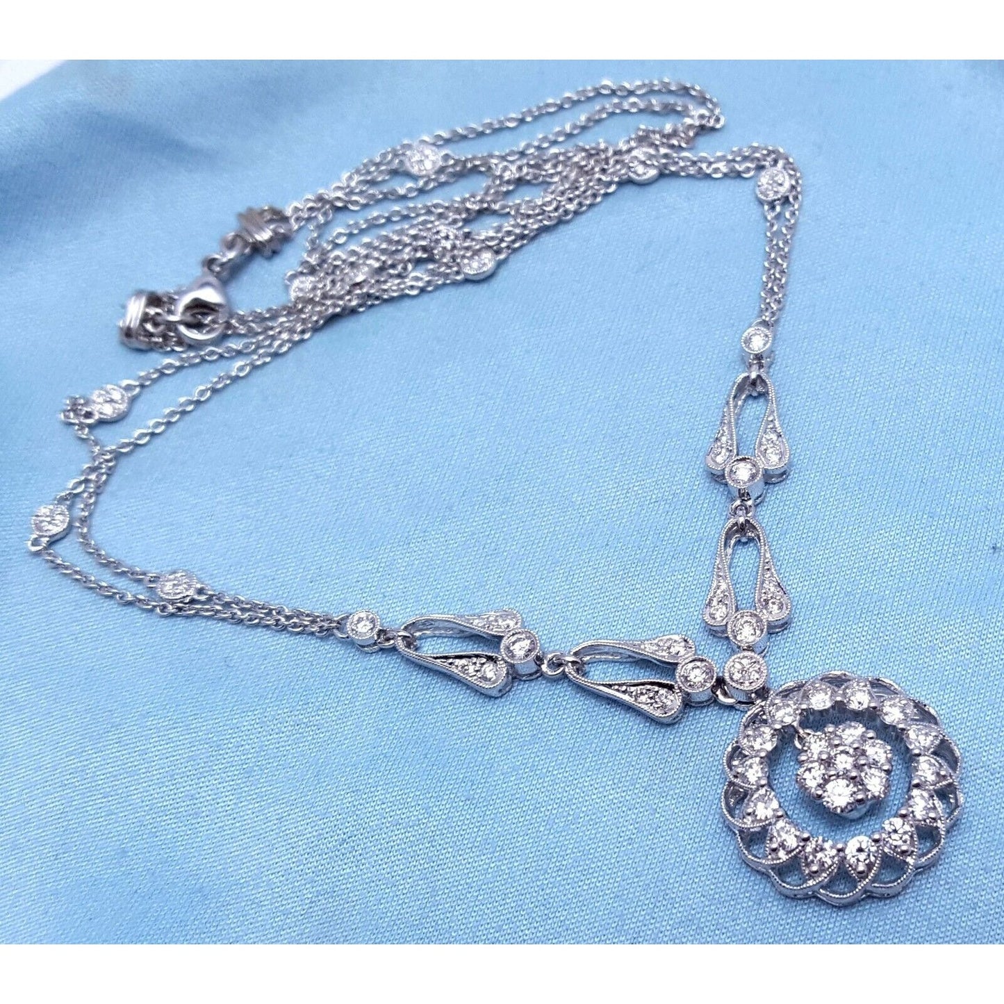 18K White Gold Round Diamond Cable Link Chain Necklace