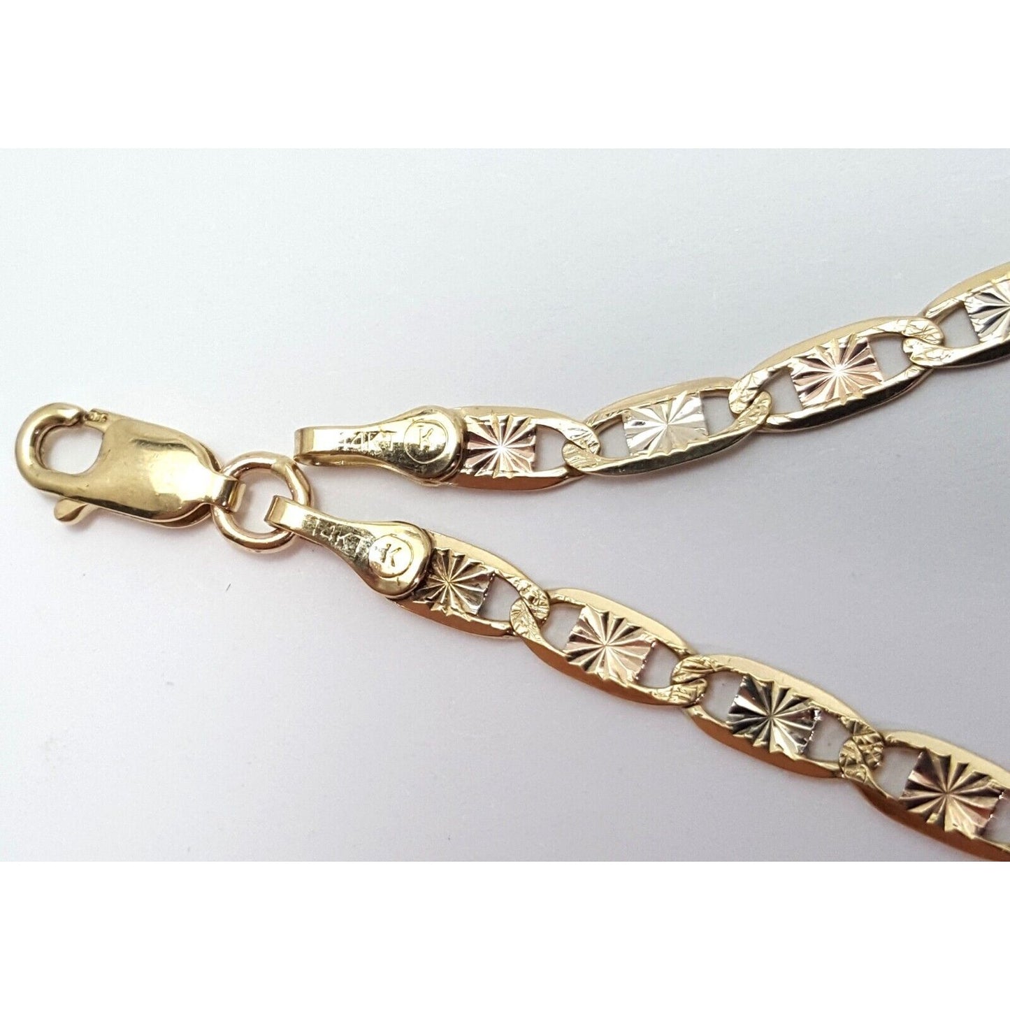 14K Tri Tone Gold Diamond Cut Mariner Link Chain Necklace