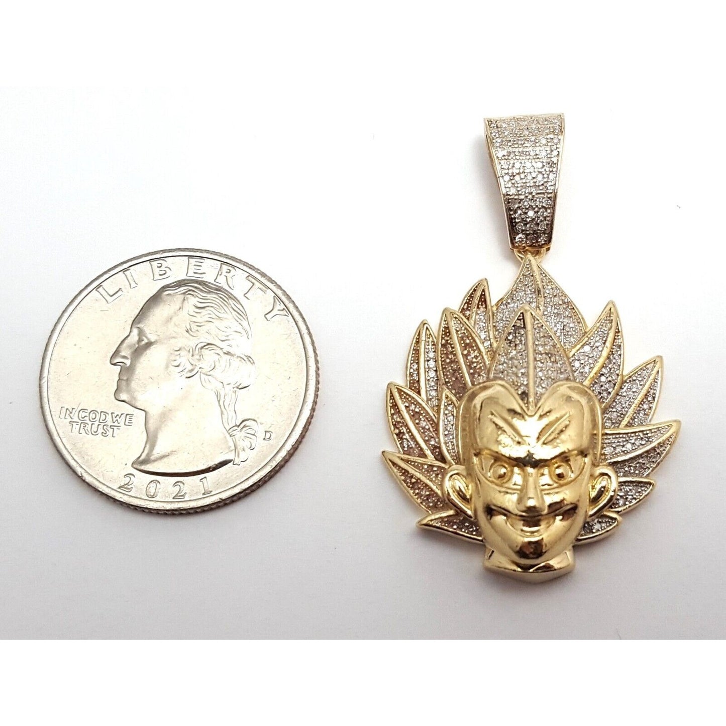 10K Solid Yellow Gold Anime Character Diamond Vegeta Head Charm Pendant