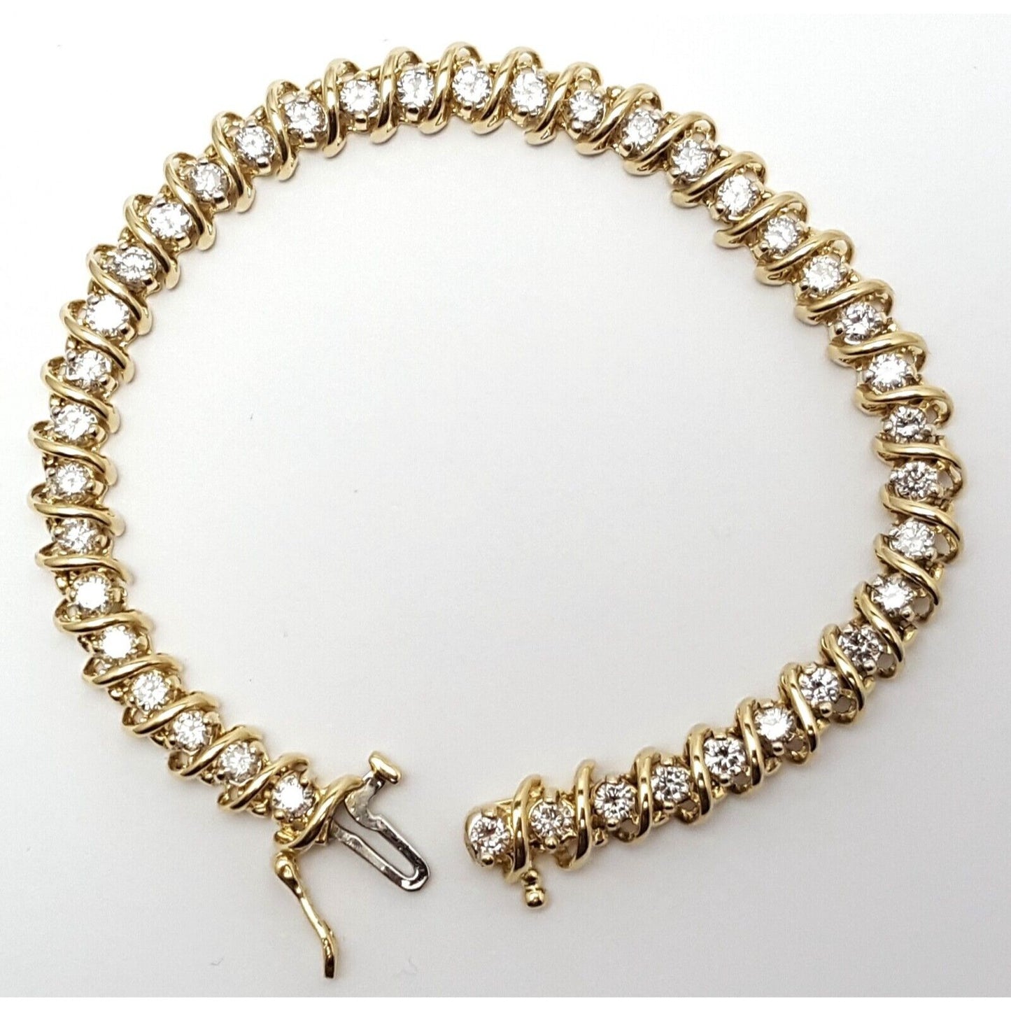 14K Solid Yellow Gold Diamond Tennis Link Bracelet