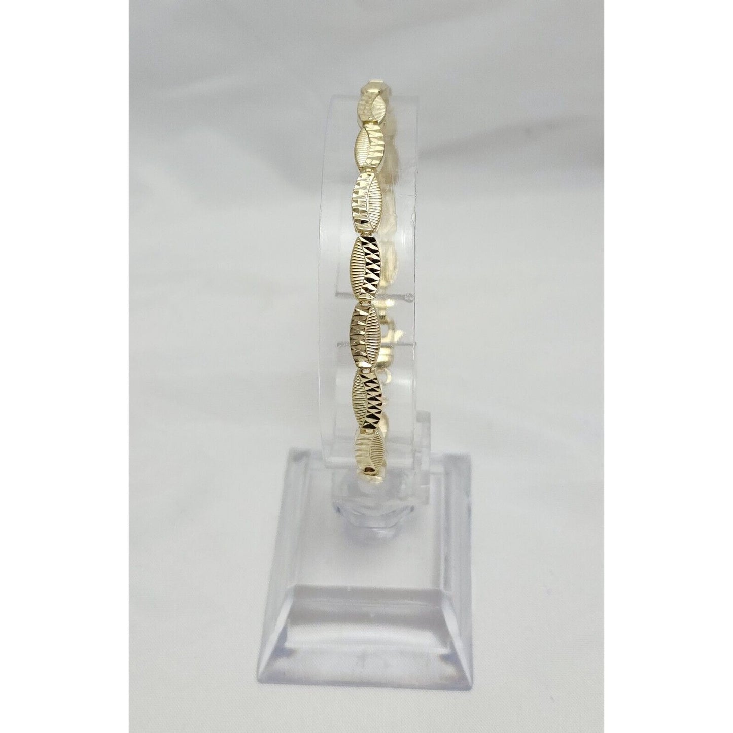 14K Solid Yellow Gold Diamond Cut Tennis Link Bracelet