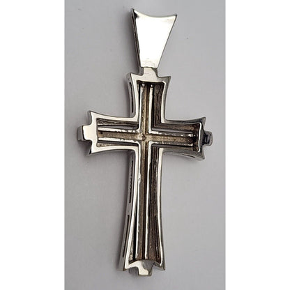 14K Solid White Gold Diamond Cross Pendant Charm