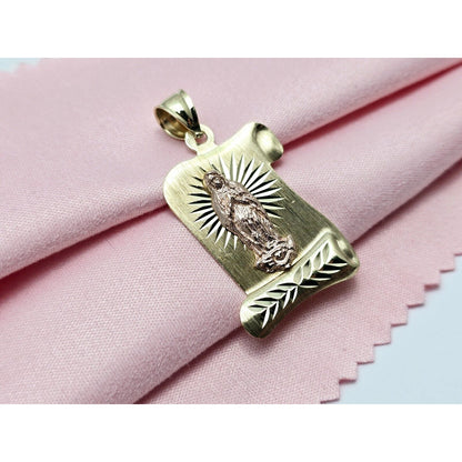14K Two Tone Gold Religious Scroll Saint Mary Charm Pendant