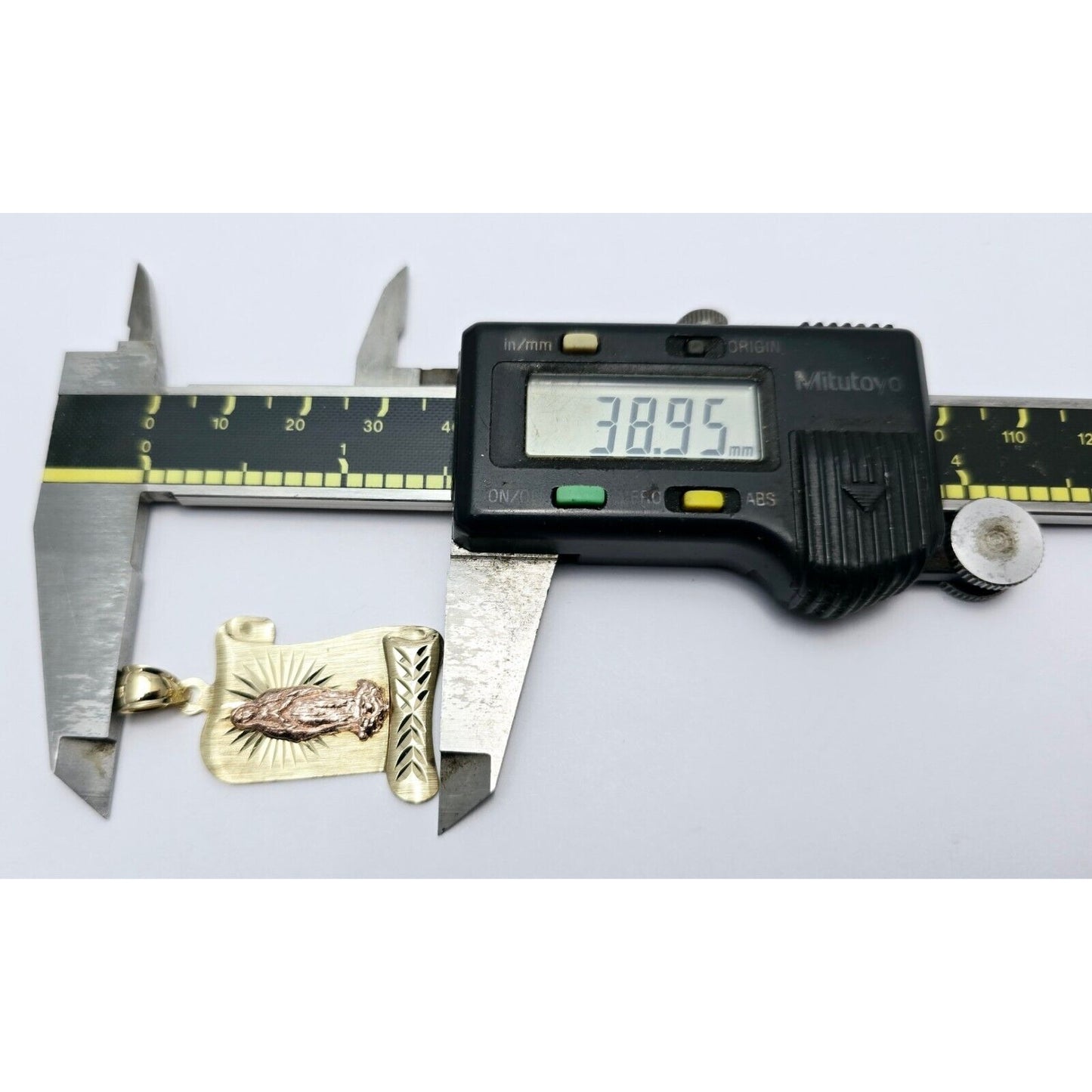 14K Two Tone Gold Religious Scroll Saint Mary Charm Pendant