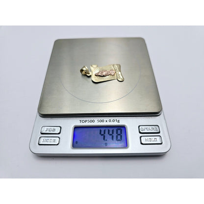 14K Two Tone Gold Religious Scroll Saint Mary Charm Pendant