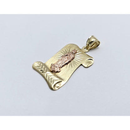 14K Two Tone Gold Religious Scroll Saint Mary Charm Pendant