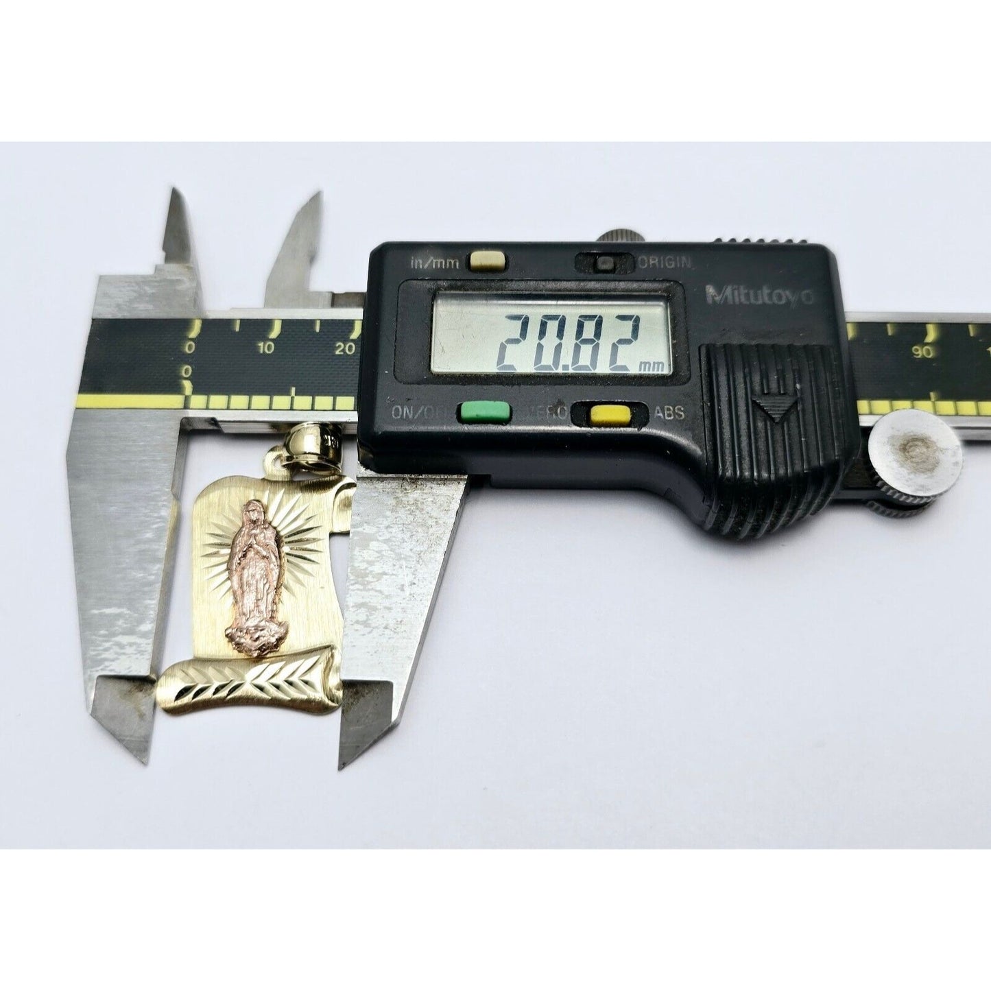 14K Two Tone Gold Religious Scroll Saint Mary Charm Pendant