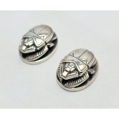 Allan Adler Sterling Silver Scarab Cufflinks 1940s Silversmith to the Stars