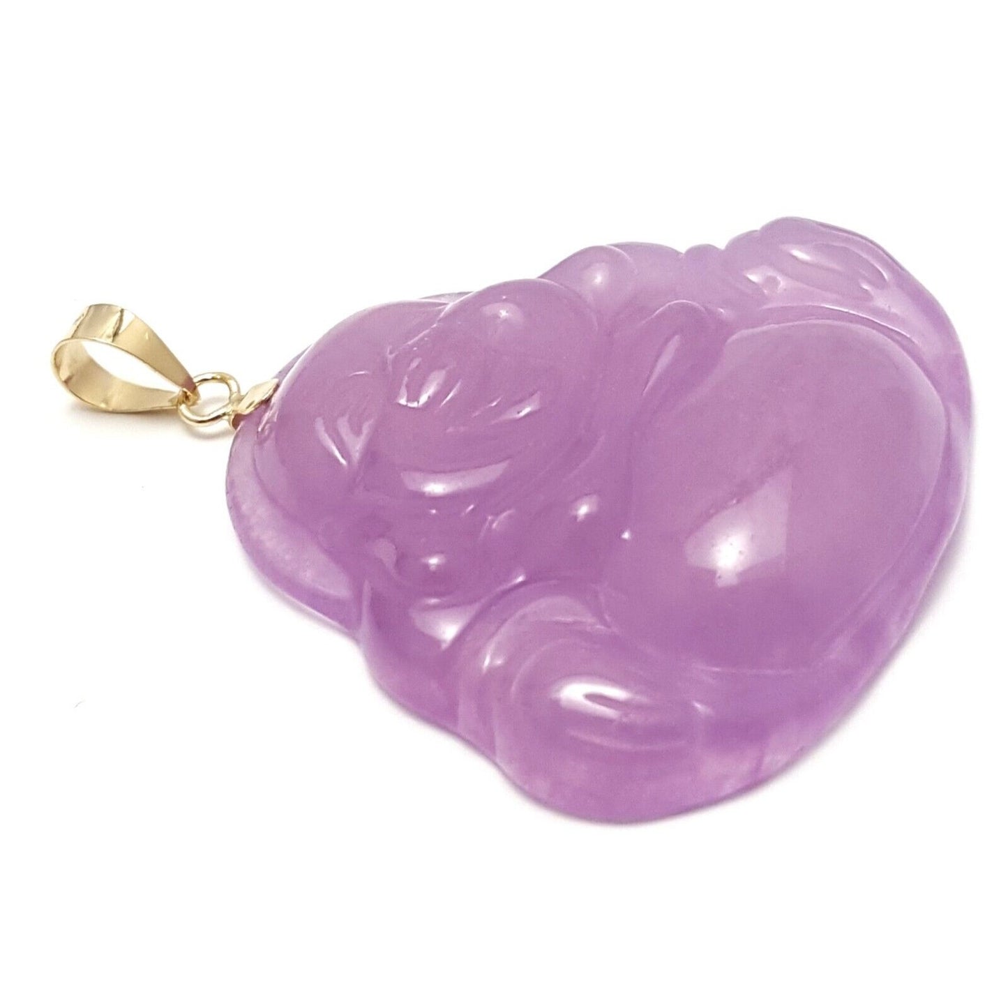 14K Yellow Gold Large Sized Purple Jade Buddha Charm Pendant