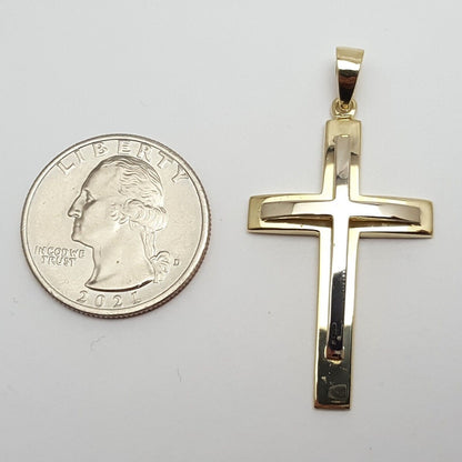 14K Two Tone Gold Cross Charm Pendant