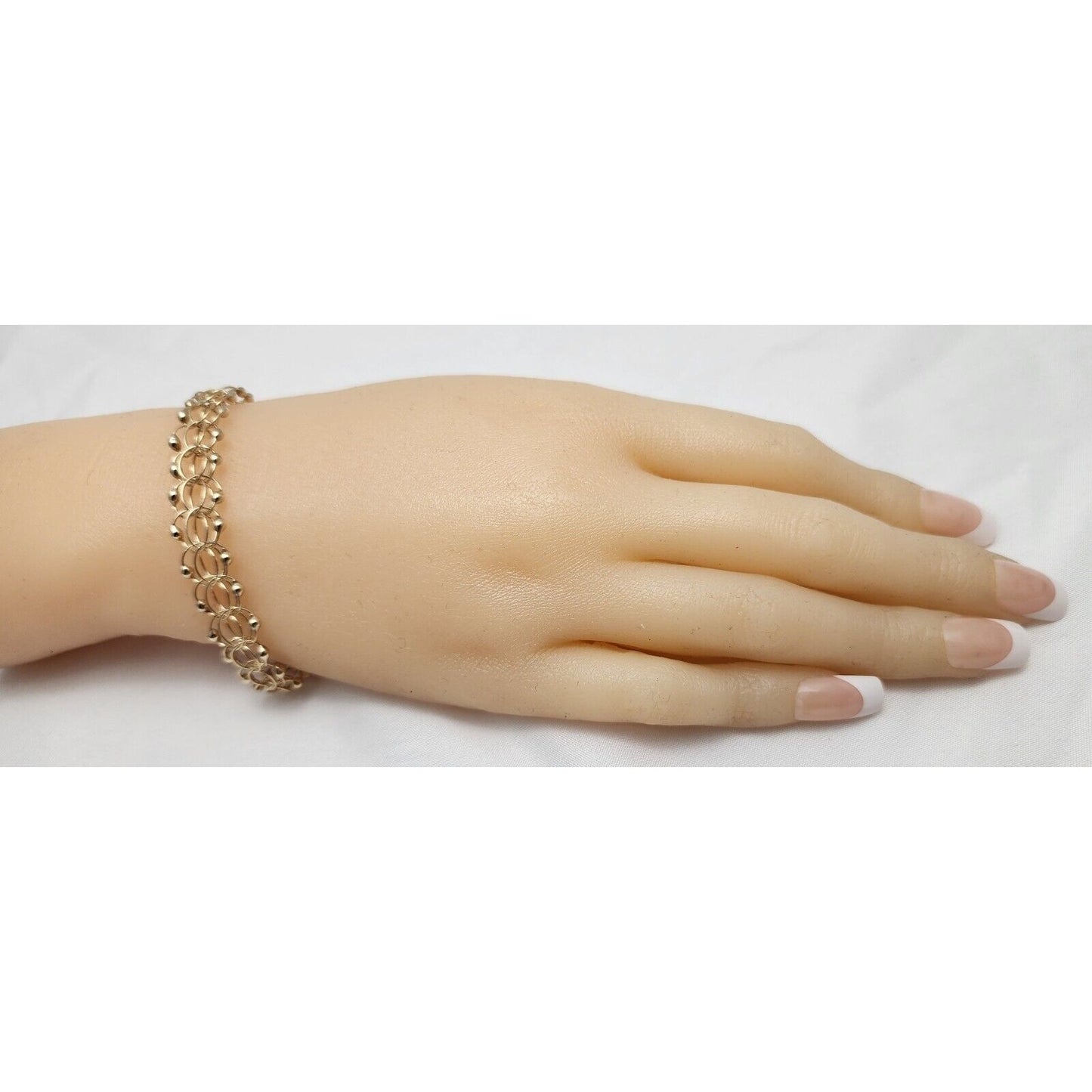 14K Yellow Gold Double Link Bead Ball Charm Bracelet