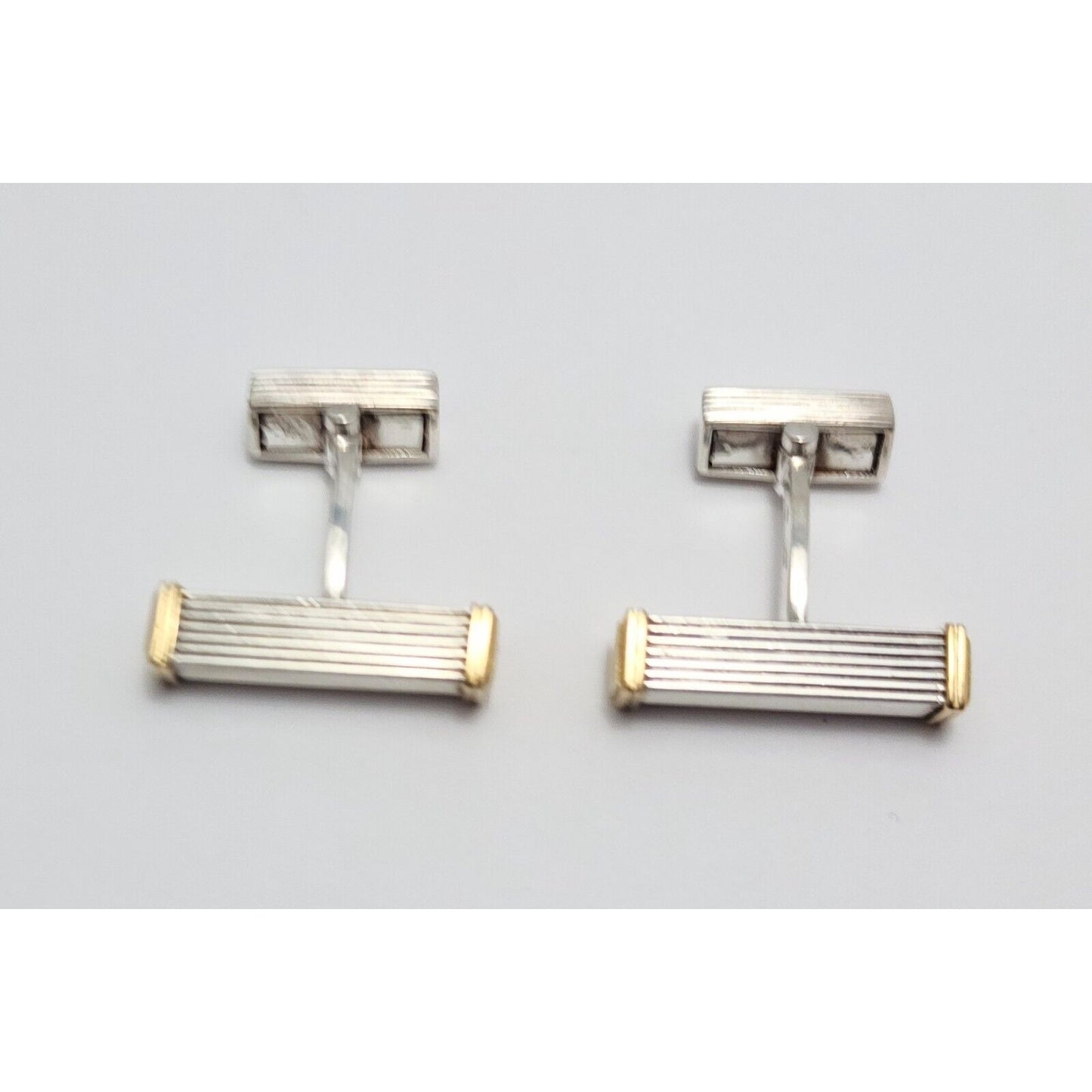 Modern GTP 18K Solid Yellow Gold & 925 Sterling Silver Cufflinks