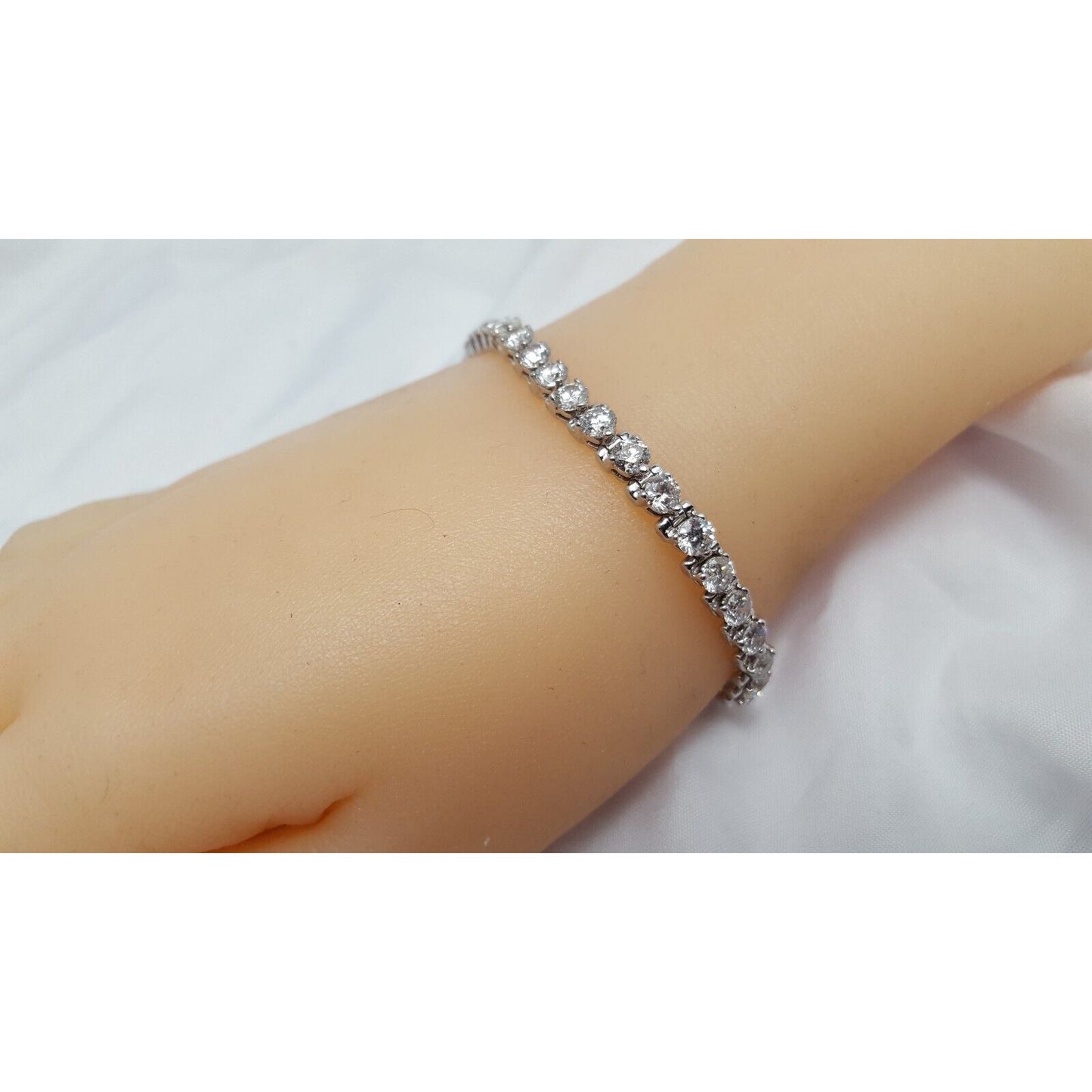 14K Solid White Gold Diamond Tennis Link Bracelet