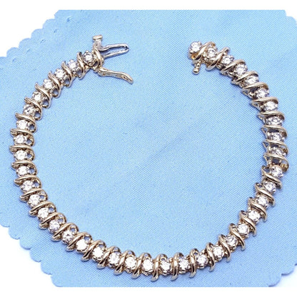 14K Solid Yellow Gold Diamond Tennis Link Bracelet