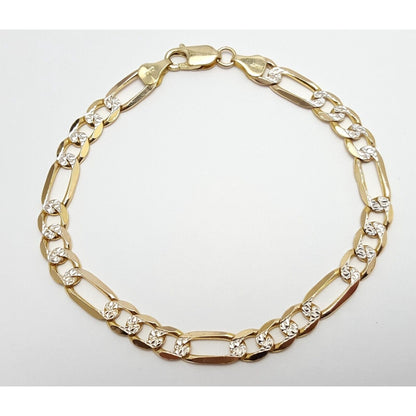 14K Solid Multi Tone Gold Diamond Cut Figaro Link Bracelet