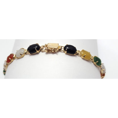 14K Solid Yellow Gold Multi Color Gemstone Tennis Bracelet