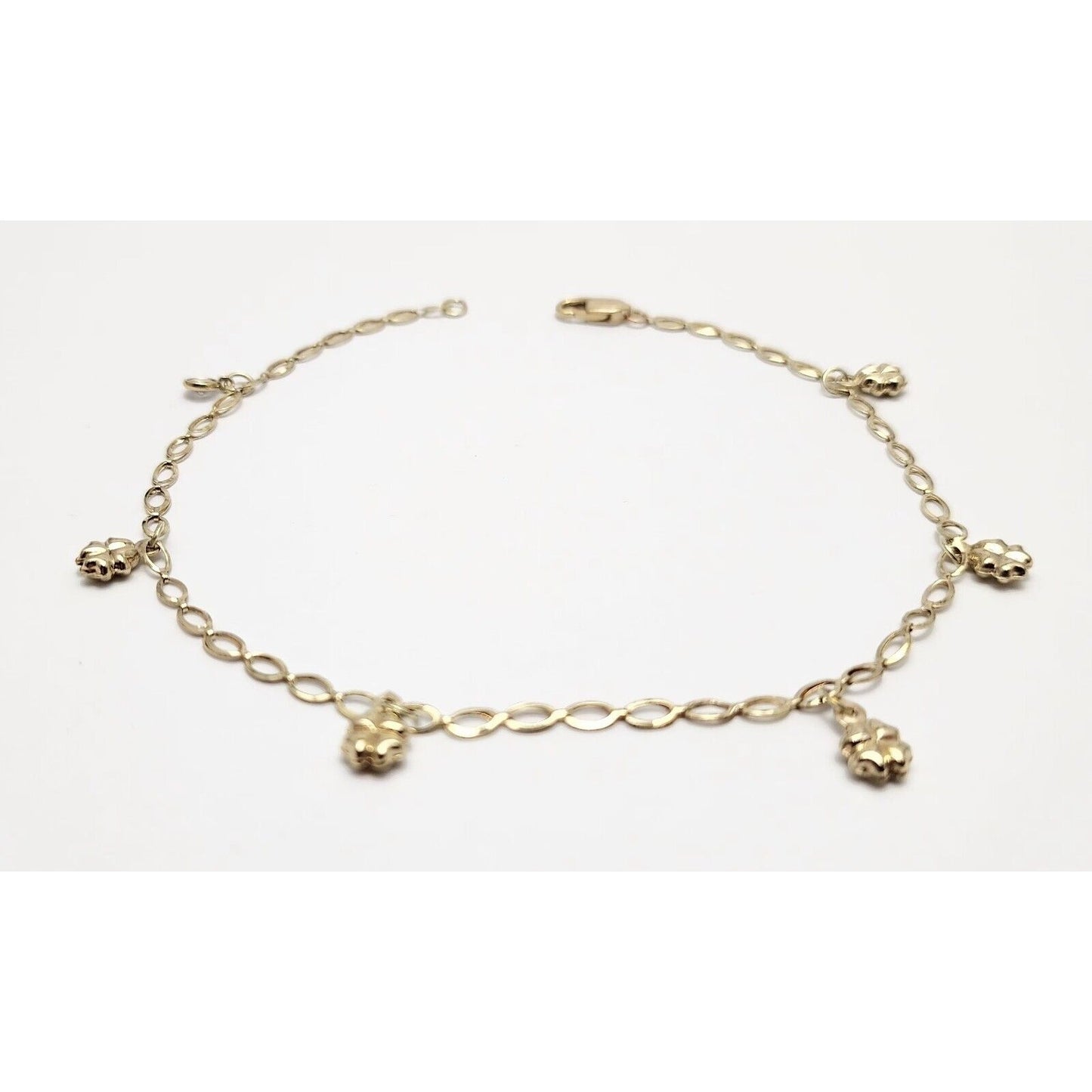 14K Solid Yellow Gold Four Leaf Clover Lucky Link Chain Anklet Bracelet