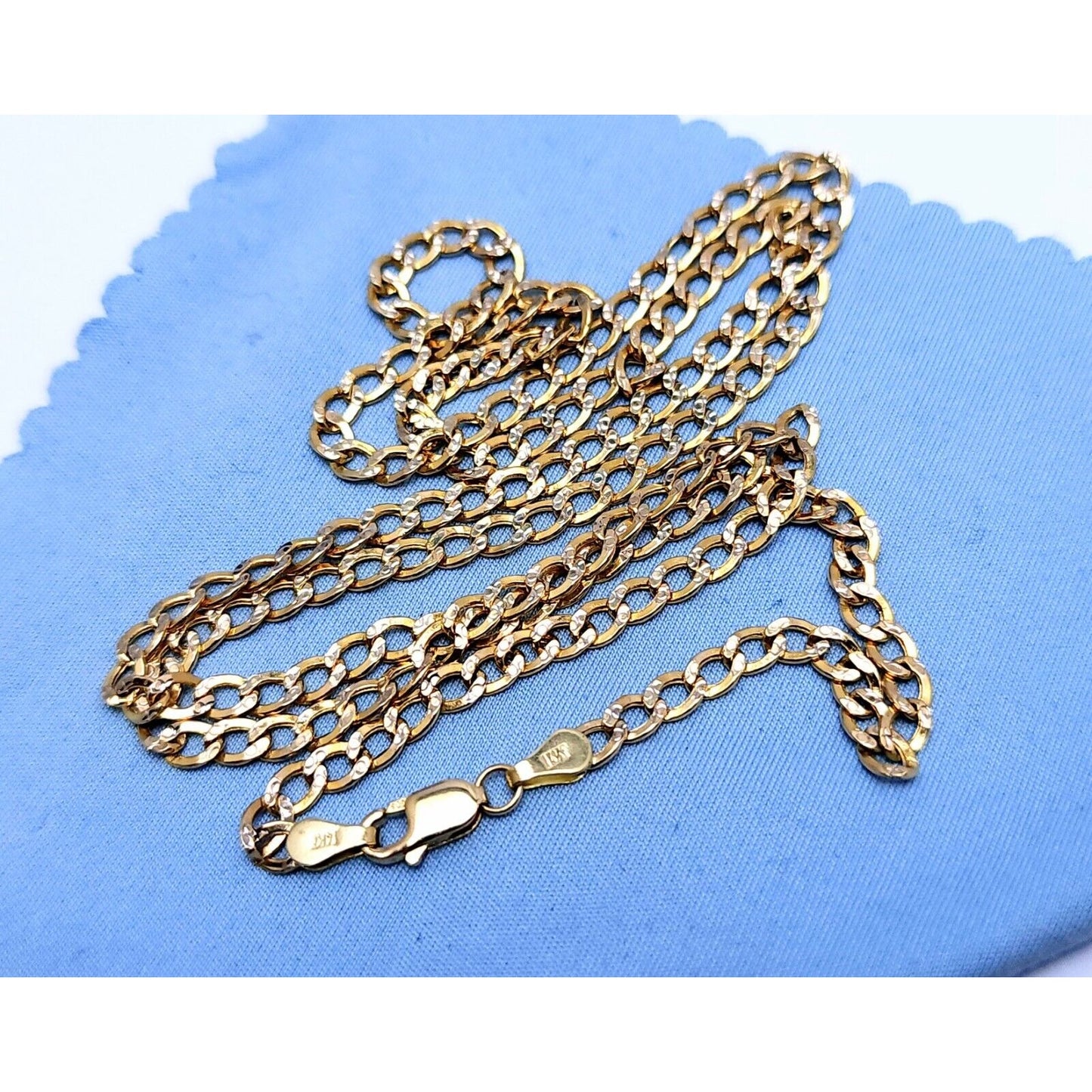 14K Two Tone Gold Diamond Cut Cuban Link Chain Necklace